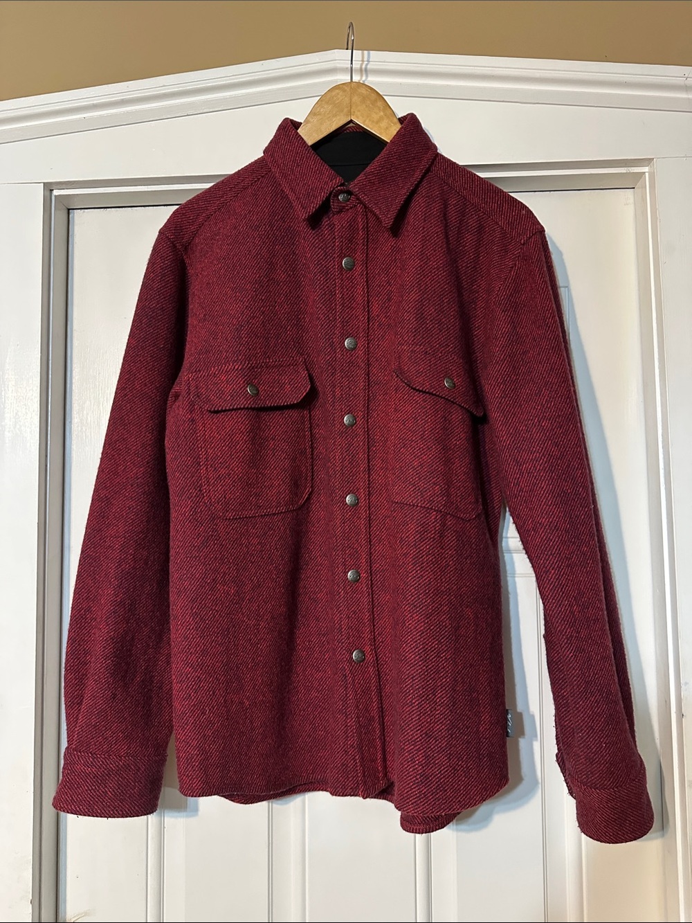 Woolrich Men's Deep Burgundy Wool Shirt Jacket